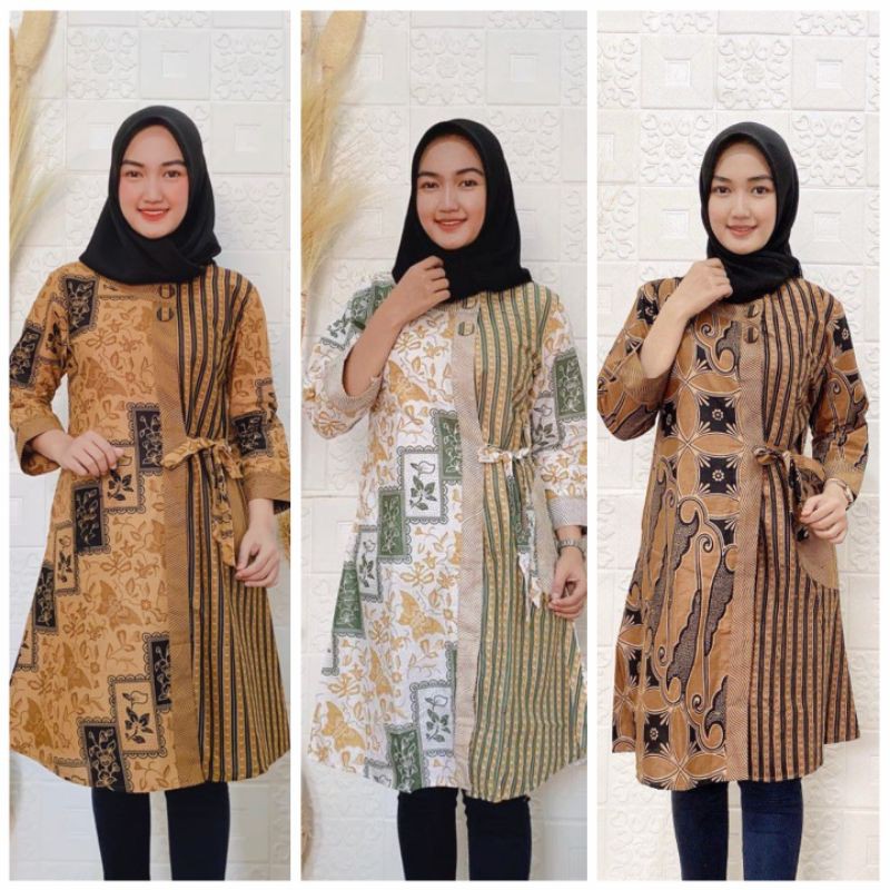 M-L-XL-XXL Batik Tunik wanita ASJ SA HRB026 Kenongo Pekalongan Sogan Tulis