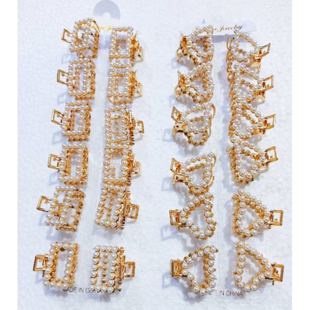 grosir   Jepit mixed metal lobang Pearl Korea isi 6 pcs.