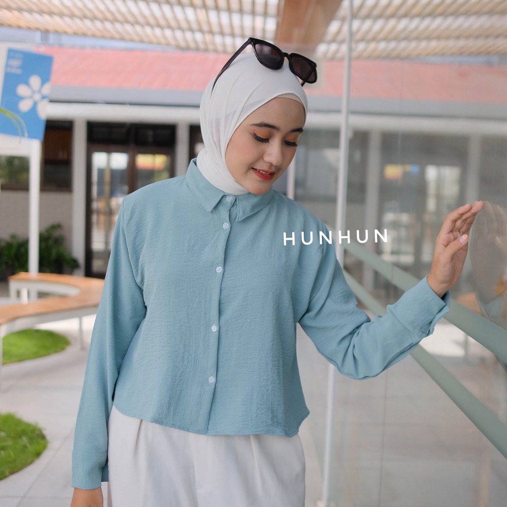 Hanin Crop Rayon Crincle/ Kemeja Crop fhanel Premium Keisya Crinkle AirFlow/ KEMEJA CRINCLE PUSATGROSIR_SOLO-HANIN CROP MINT