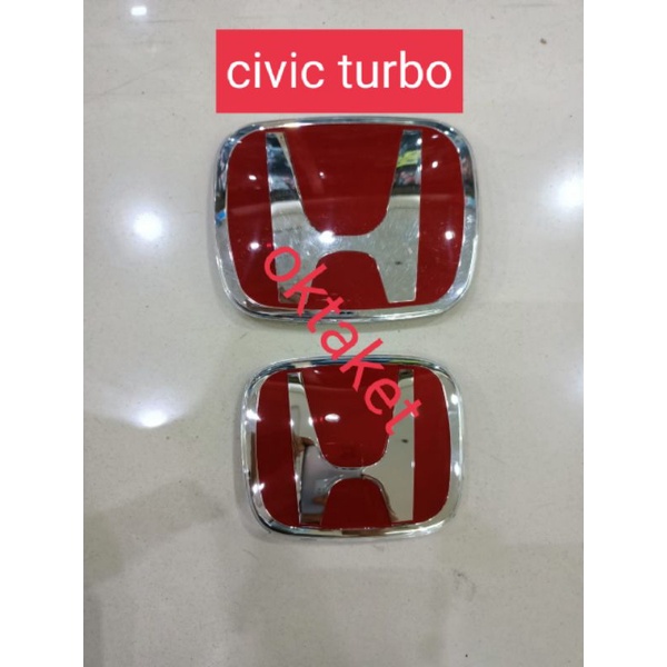 emblem / logo honda merah chrome depan belakang CIVIC TURBO ori