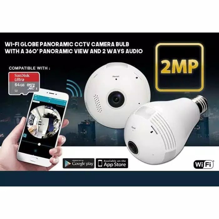 Edjoys cctv kamera ip wireless panoramic / fish eye 360 bohlam lampu