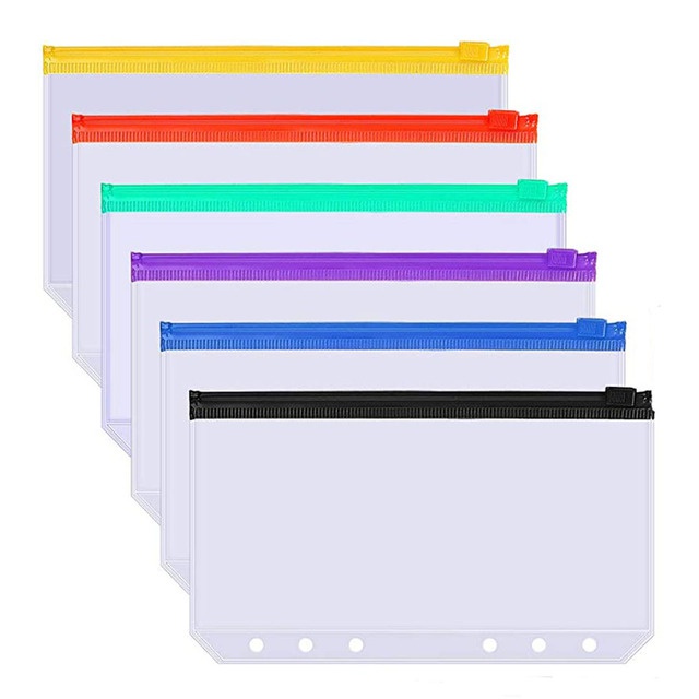 1 Pc Cover Penyimpanan File Folder 6 Lubang Ukuran A5 / A6 Bahan PVC Dengan Resleting Dan 6 Cincin