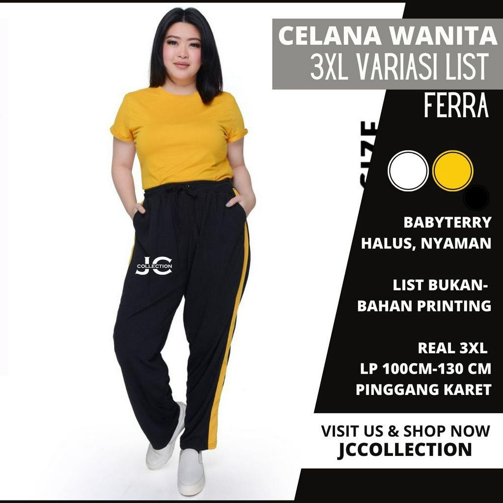 Celana Wanita Jumbop Jogger Big Size Side List Olahraga Ferra / Celana Training Wanita Jumbo - JCCollections