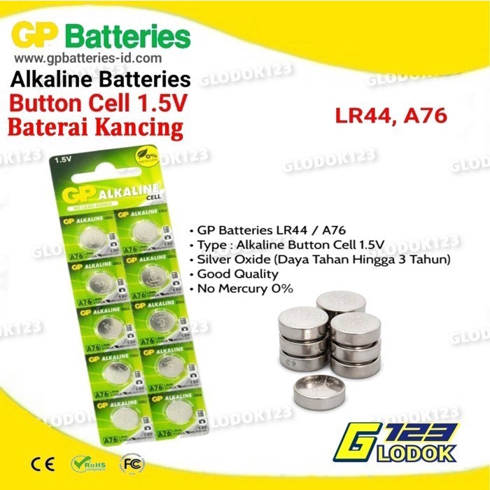 Baterai Battery Batre Jam Tangan Kancing Koin Bulat LR44 A76 V13GA