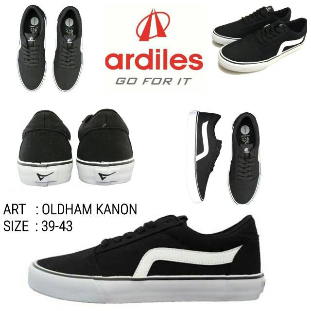 SEPATU SNEAKERS FASHION PRIA ARDILES OLDHAM KANON BLACK WHITE MURAH TERBARU ARDILES 39-43