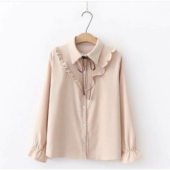 Haruka blouse - UKURAN 5L XXXL XXL XL L M S - ATASAN JUMBO - KEMEJA KOREA-Mocca