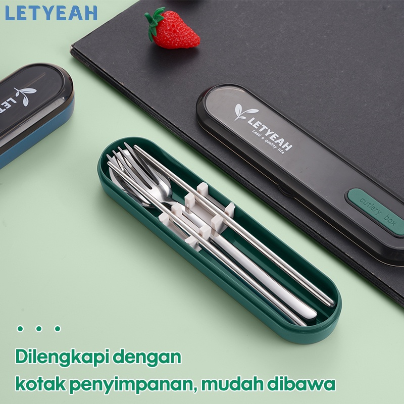 letyeah Cutlery set stainless /sumpit sendok garpu set dengan kotak /alat makan set travel portable