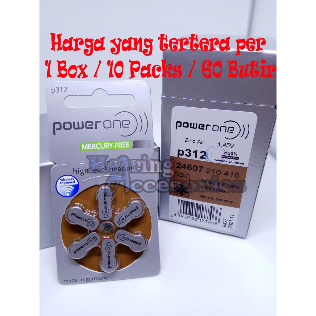 Baterai Alat Bantu Dengar Hearing Aid Battery PowerOne 312(P312) Mercury-Free