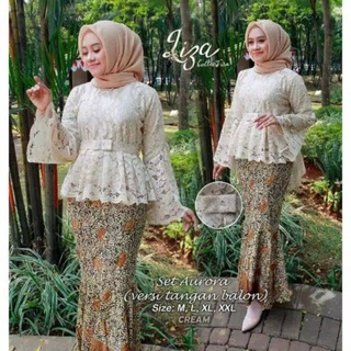 SETELAN-kebaya aurora lengan balon/kebaya brokat/kebaya modern | Shopee