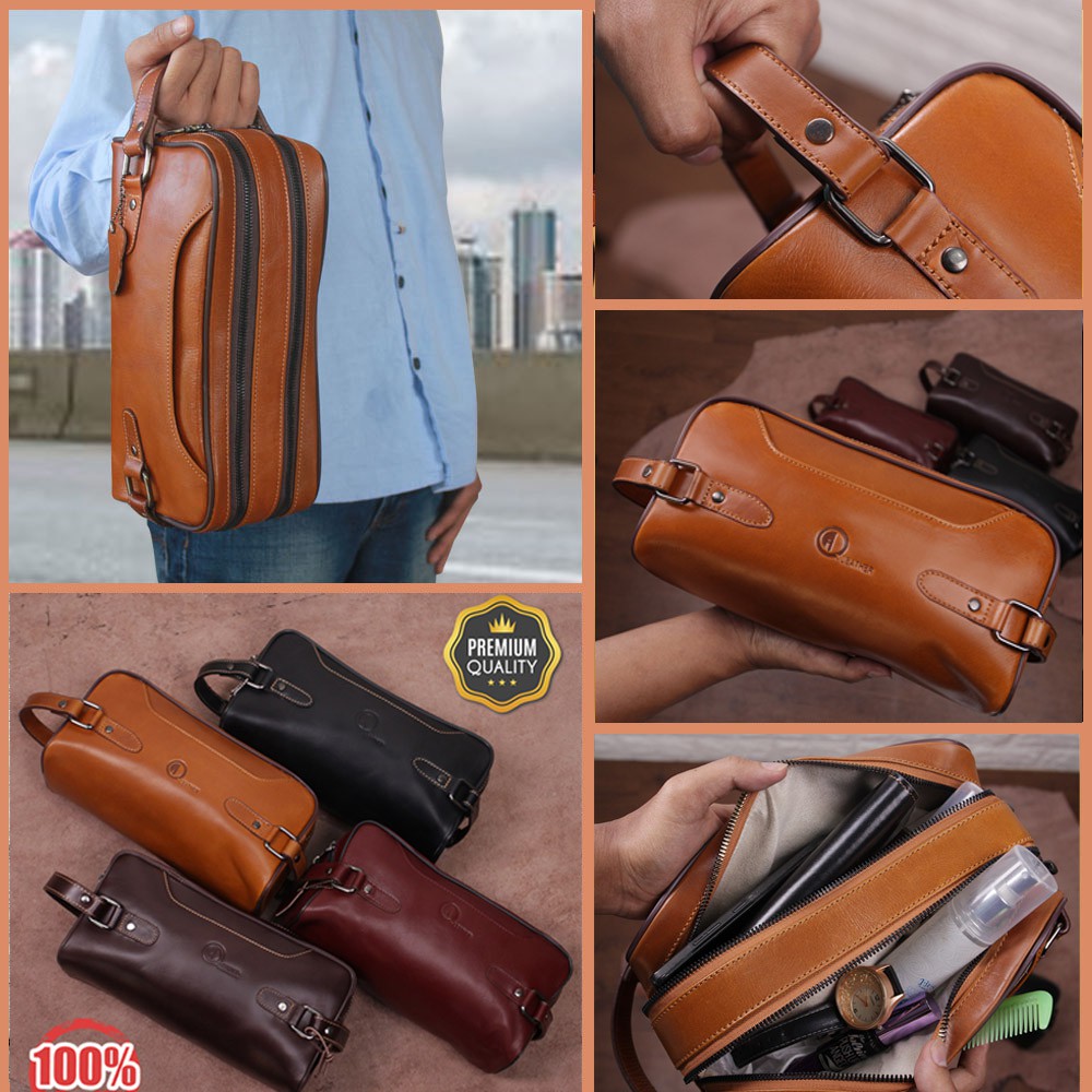 POUCH 100% GENUINE LEATHER CLUTH BAHAN KULIT SAPI ASLI PREMIUM BERKUALITAS 100% ORIGINAL QI LEATHER