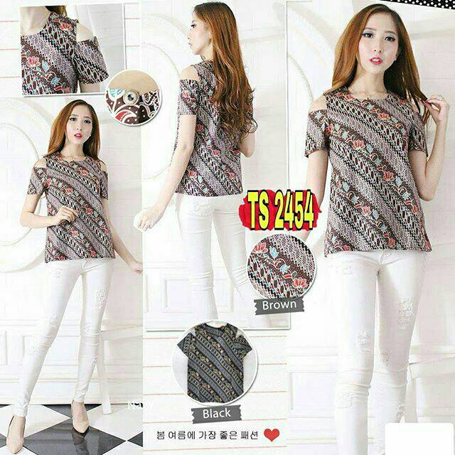 TS2454/ Blouse Batik Wanita Katun Stretch Lilac Batik Off Shoulder Top