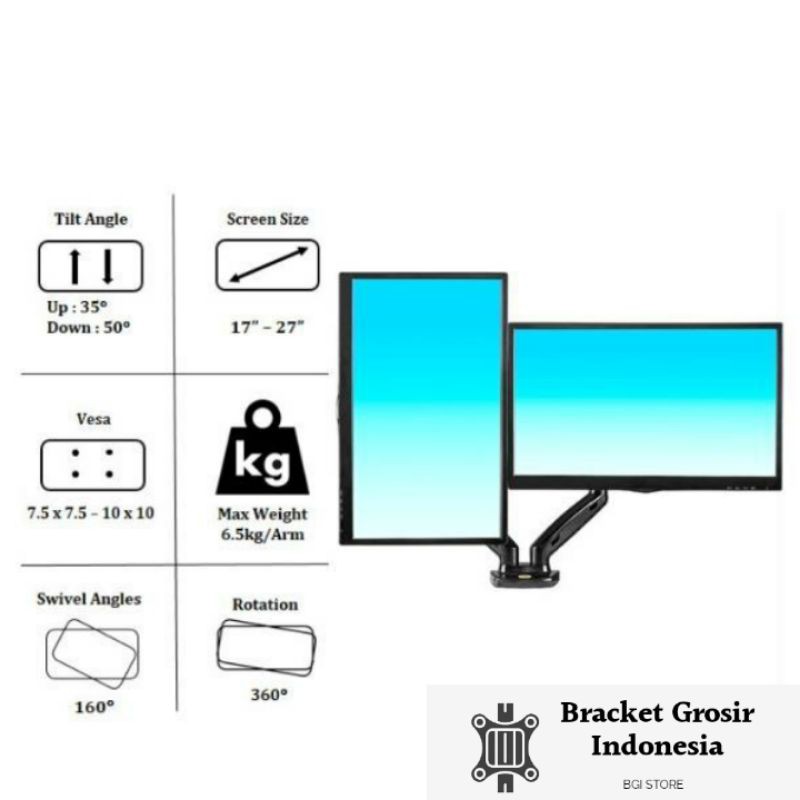 Bracket Monitor 14 15 17 22 24 28 Inch Dual Monitor Ajustable NB F160 High Quality