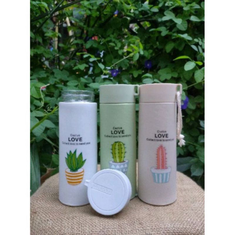 SOUVENIR BOTOL KACA WARNA/TUMBLER KAkTUS+BOX  CASTEM SABLON NAMA