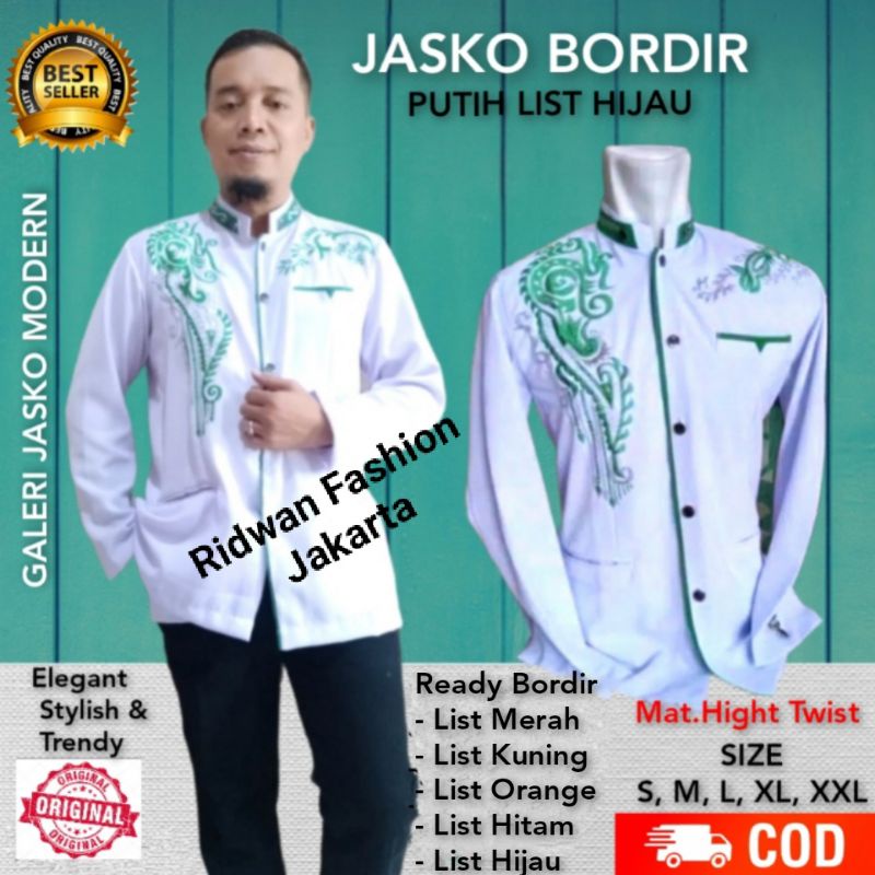Jasko Putih Bordir | Jas koko Pria | Baju Koko dewasa | Jasko Putih list merah | Koko pria terbaru