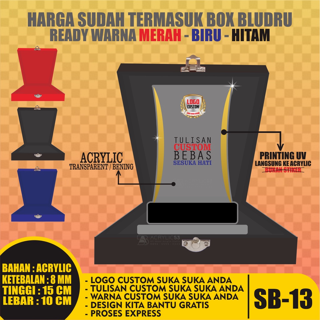 PLAKAT, PLAKAT AKRILIK, PLAKAT ACRYLIC, PLAKAT CUSTOM, VANDEL, PIAGAM PENGHARGAAN 15X10 + BOX SN13