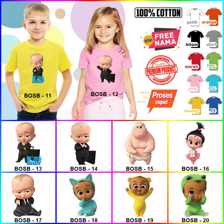 Baju Kaos ANAK DAN DEWASA BOSS BABY COUPLE (FREE NAMA)