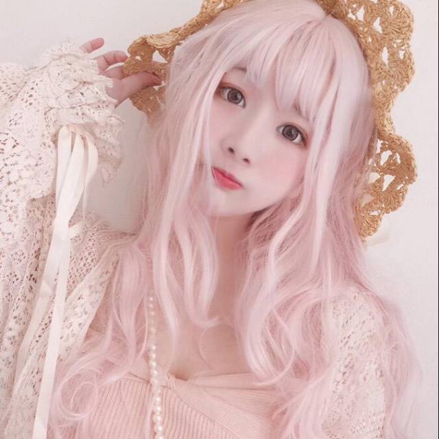 Wig Curly Wig Ombre Wig Korea Wig Cewe Korea Pink Shopee Indonesia
