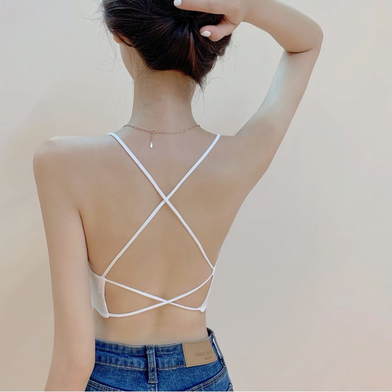 suhao Sexy Backless Tali Spaghetti Wanita Baru Gaya Barat Cross Kembali Pendek Slim-Fit Gambar Menya