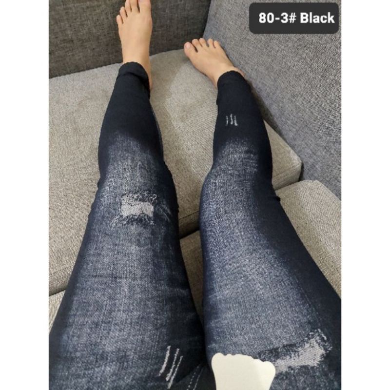 LEGGING JEANS MOTIF HITAM BIRU PANJANG