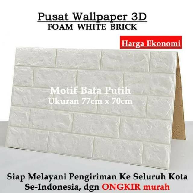 Pusat Wallpaper Foam 3D Brick Emboss Bata Alam Putih 