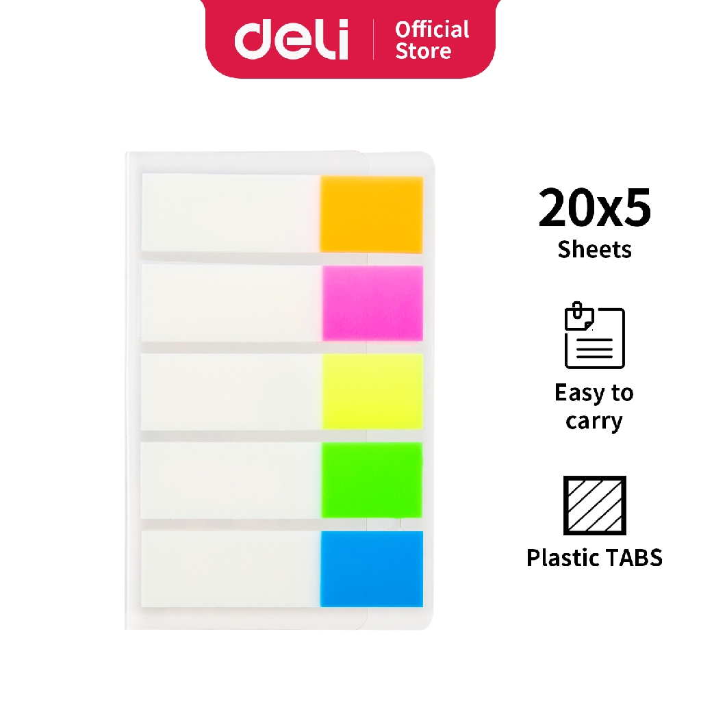 

Deli Index Tab Sticky [44 x 12 mm/ 5 x 20 Sheets/ 5 Warna] Warna perekat kuat tahan lama EA10502