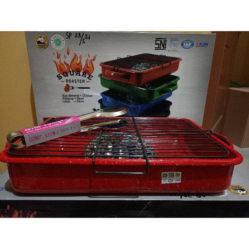 PANGGANGAN / SQUARE ROASTER GRILL BBQ MASPION UKURAN 38 CM / panggang enamel teflon kotak segi