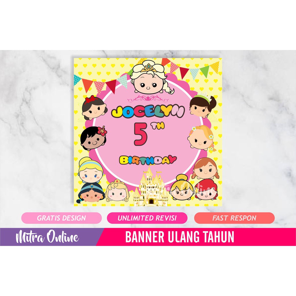 Cetak Banner Spanduk Ulang Tahun Ultah Anak Tsum-tsum  -  Backdrop / Wallpaper  Dekorasi Ultah