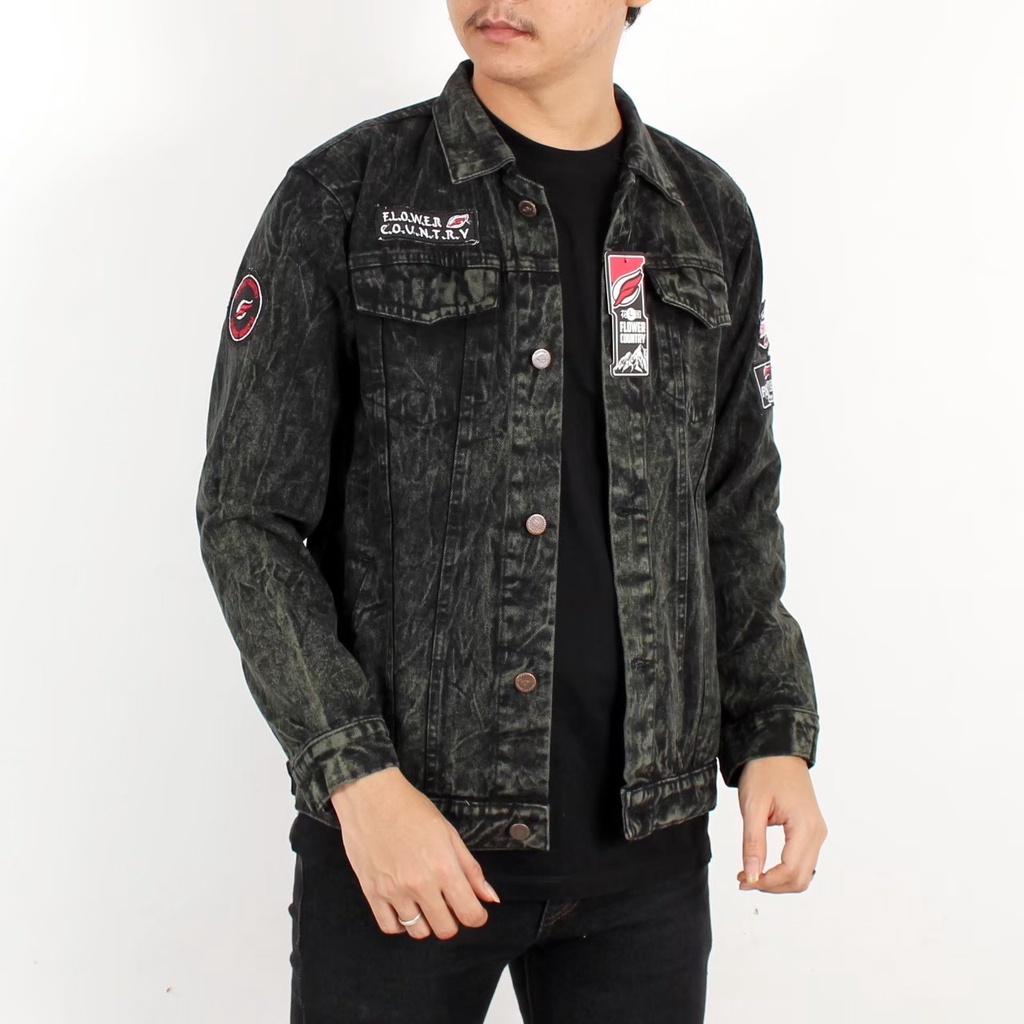 Bayar Ditempat - Jaket Jeans Pria Motif Bordir Terbaru 2022/ Jaket Jeans Emblem Cowo Keren 2022