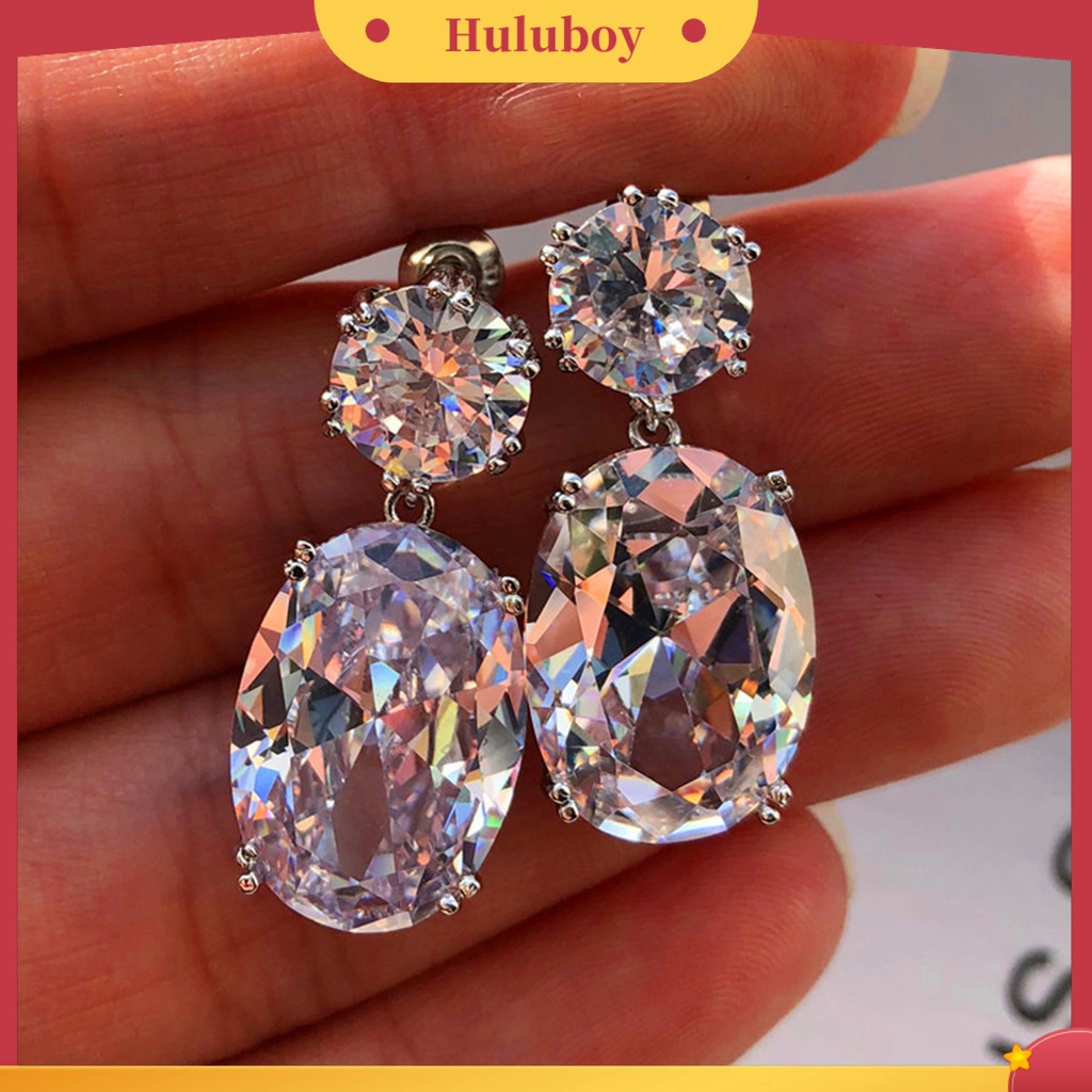 Hu Hu Hu Hu Hu Alat Bantu Pasang Kacamata♡ 1 Pasang Anting Juntai Bentuk Telur Bahan Cubic Zirconia Electroplating Tahan Lama Untuk Wanita