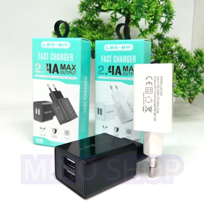 ADAPTOR CHARGER - BATOK KEPALA CHARGER FAST CHARGING 2.4A 2USB LOG ON LO-C29