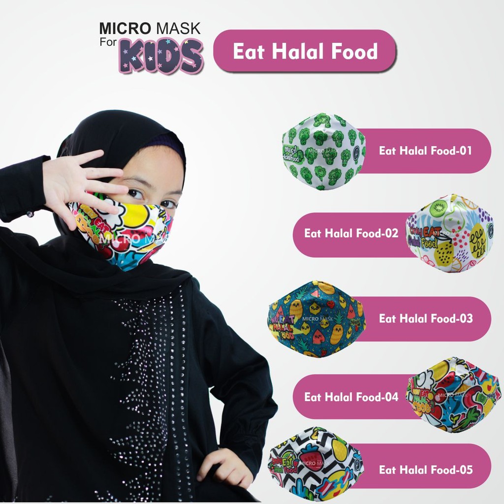 Masker Hijab Anak LUCU [ UNIXES ] BLOCK UP TO 70% VIRUS 2 PLY Proteksi Premium fleece & poly-fiber-Mask Eat Halal Food