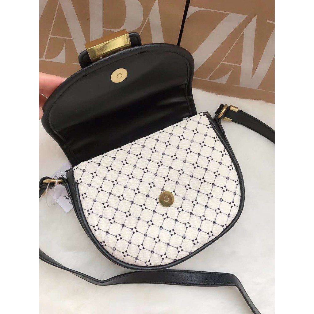 Tas Fashion Wanita Z278 ZARA4 Black White Sling Oval Bag Import #12652