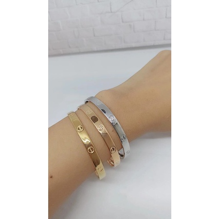 GELANG BANGLE CART*R POLOS /GELANG PERAK ASLI SILVER 925 LAPIS EMAS/GELANG FASHION WANITA IMPOR TERBARU