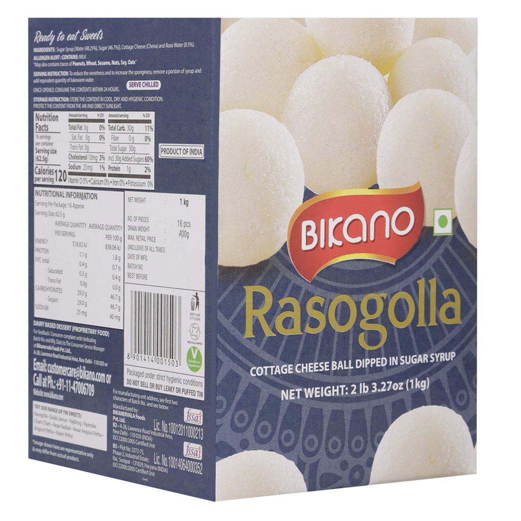 

Bikano Rasogolla 1 KG | Product of India | Indian Sweets | Rasgulla