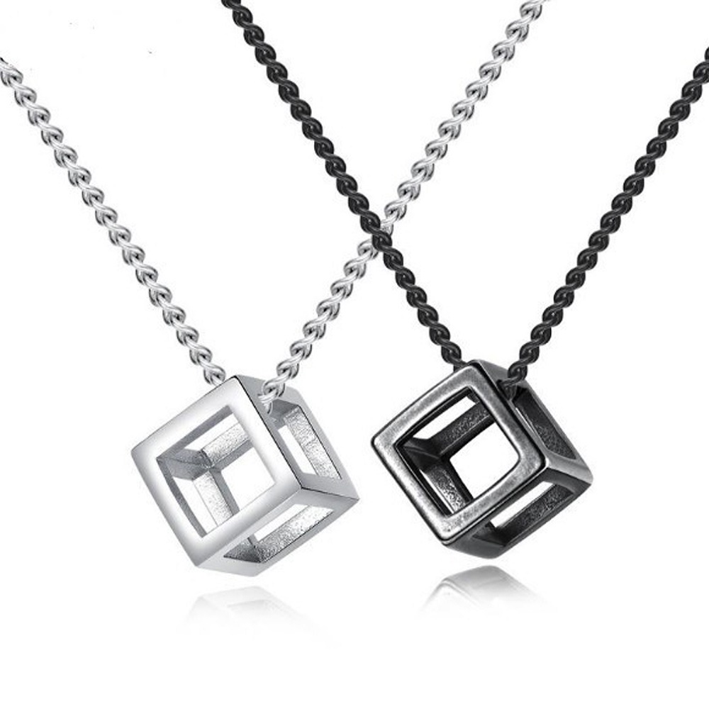 Needway  New Punk Necklace Cool Cube Shape Clavicle Choker Women Men Boy Industrial Style Fashion Jewelry Geometric Hip Hop Men Pendant/Multicolor