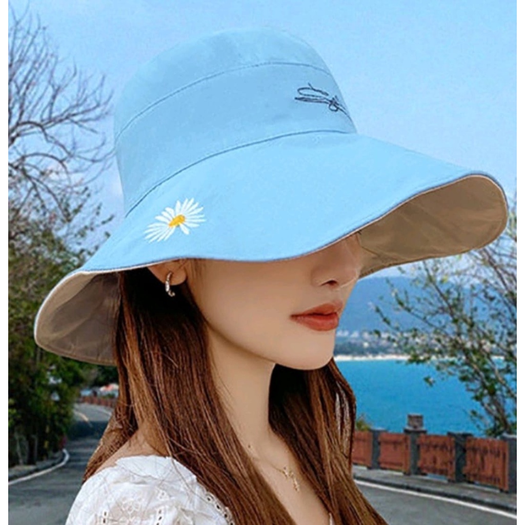 Topi Bucket Bunga Daisy Topi Wanita Lebar Premium Terbaru