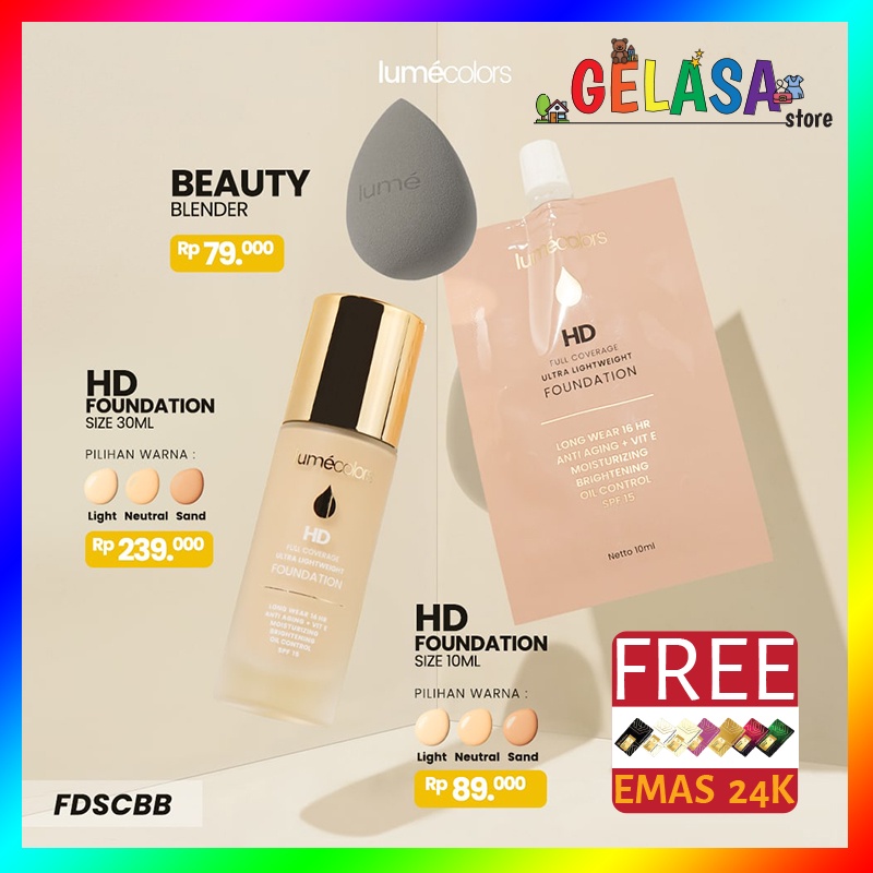 (Free Emas) Lumecolors Paket Hemat Bundling FD Sachet 10ml + Beauty Blender + FD