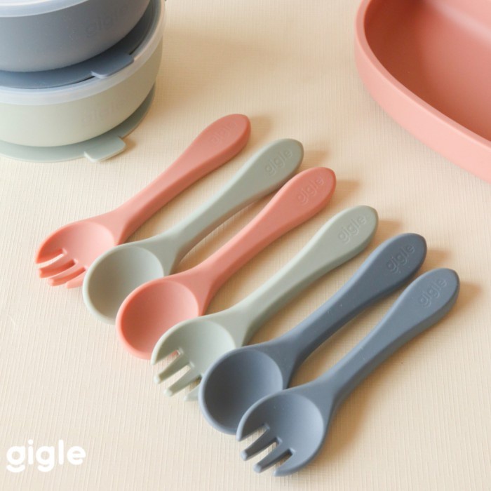 Gigle Baby Silicone Spoon &amp; Fork Sendok Garpu Alat Makan Bayi Premium