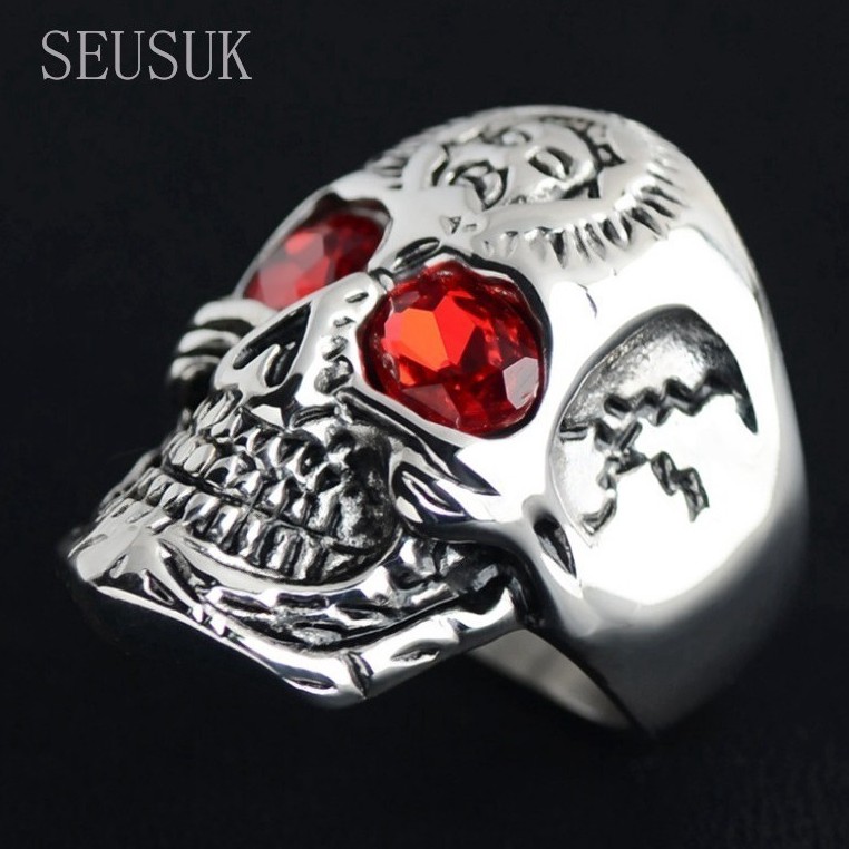 SEUSUK   Cincin Model Terbuka Desain Tengkorak Gaya Gothic Punk untuk Pria