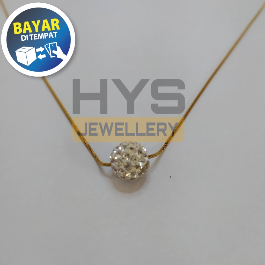 [HYS Jewellery] Kalung Model Gold Titanium Liontin Bulat Crystal Pria Wanita ANTI KARAT SELAMANYA