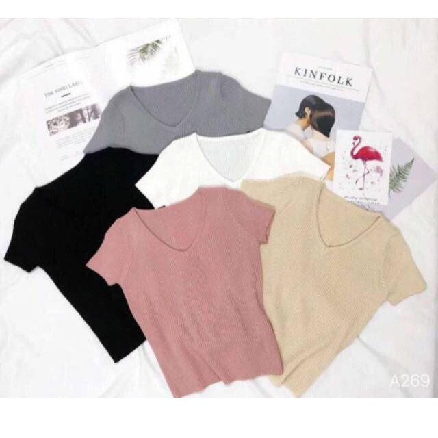 ZASKIYA - Viria / Vneck Rib Lengan Pendek | BAJU WANITA T-SHIRT CROP TOP