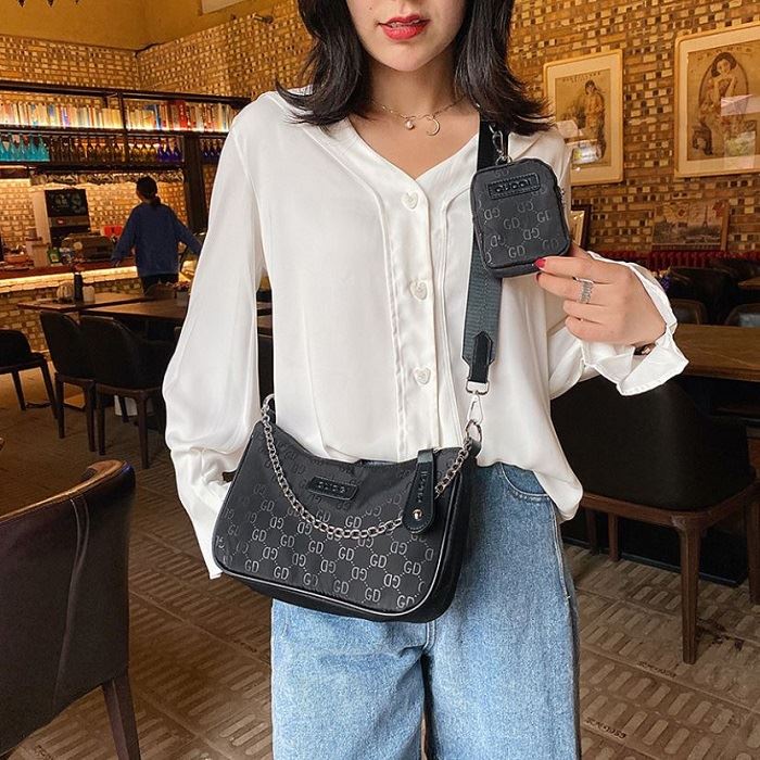 BJ213331 (2IN1) - BLACK/KHAKI - TAS SLEMPANG FREE POUCH DOMPET KECIL TALI RANTAI NYLON RINGAN TAS WANITA FASHION IMPORT MODIS ELEGAN TERMURAH TERLARIS TERBARU BAGSTORE JAKARTA TAS BATAM JTF13331 LT1854 CR7539 ZCJ4213 BQ3244