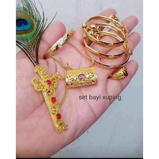 set gelang bayi kalung cincin dan Kris bulu krisna