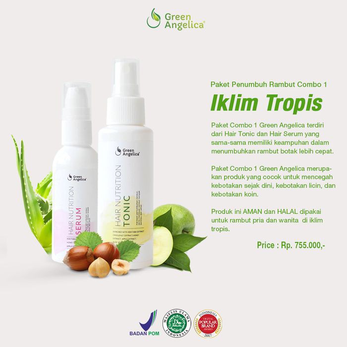 PAKET COMBO 1 HAIR TONIC DAN SERUM GREEN ANGELICA PENUMBUH RAMBUT RONTOK MENIPIS BOTAK