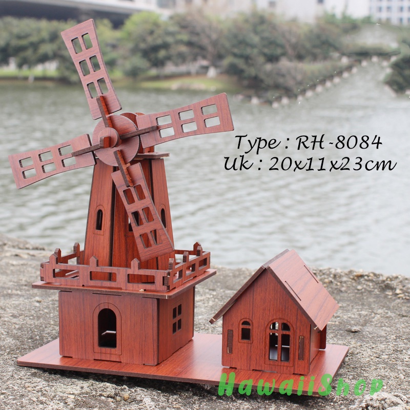 Puzzle 3D DIY bahan MDF dilapisin vynil Holland Windmill mainan puzzle edukasi anak