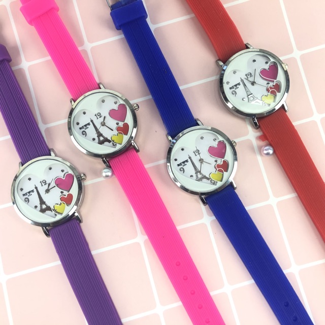 ［Ready Stock］Jam tangan wanita fashion karet gaya Paris love  S1115