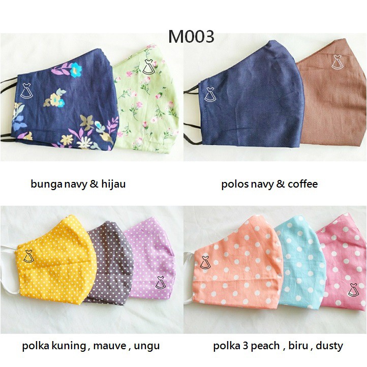 M003 - Masker Kain soft katun 2 Lapis Lembut motif polkadot anti debu Murah