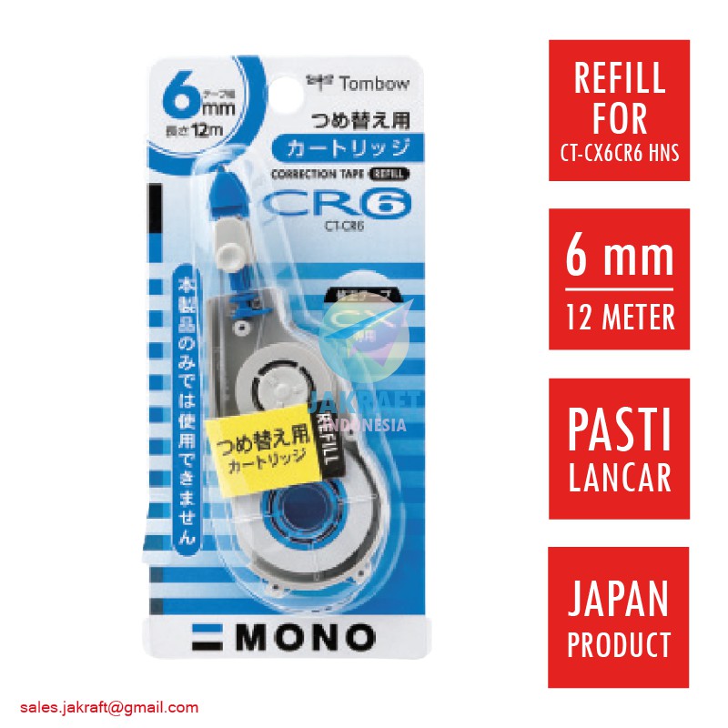 

(1 Pcs) Isi Refill Tipe-X Tipex Tip-Ex Pita Putih TOMBOW CT-CR6 Blue Biru Correction Tape White (5 mm x 12 M) For CT-CX6
