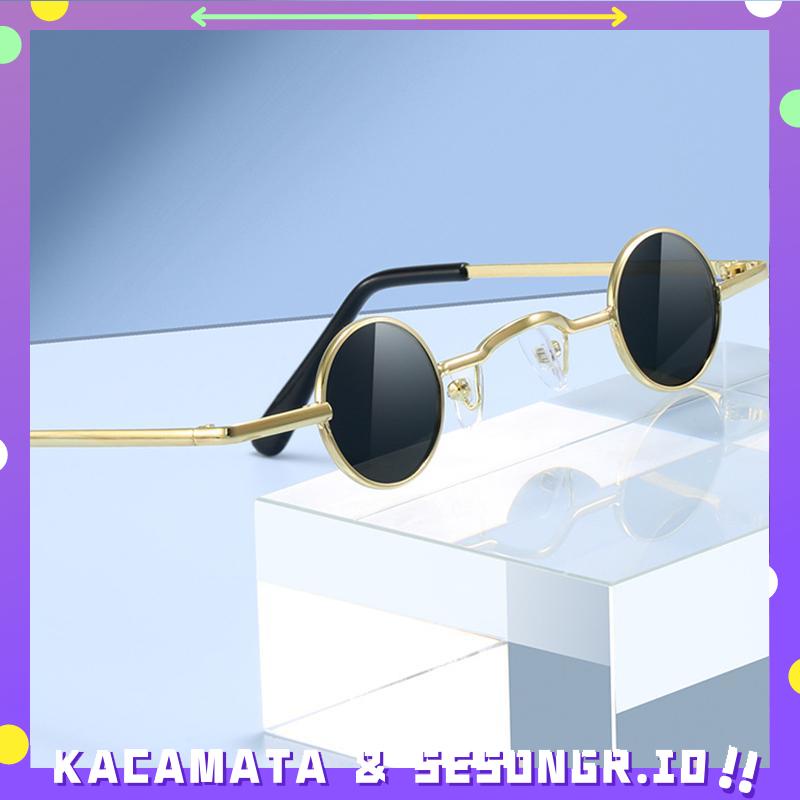 Kacamata Hitam Anak metal Bulat Retro Ultra Kecil Pria Wanita Kaca mata Hip-Hop Punk Style Sunglasses