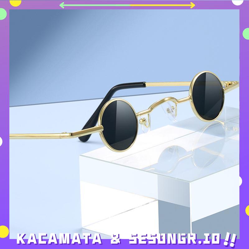 Kacamata Hitam Anak metal Bulat Retro Ultra Kecil Pria Wanita Kaca mata Hip-Hop Punk Style Sunglasses